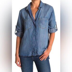 Cloth & Stone Denim Shirt Women’s  Tencel Chambray Long Sleeve V Neck Size S